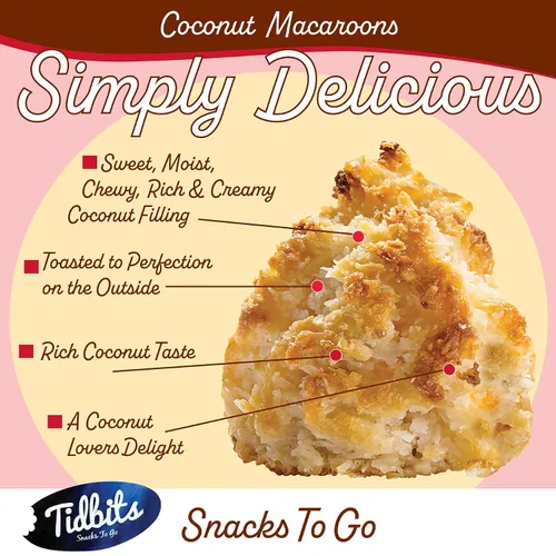 Vista 2 de Tidbits Snacks To Go Macarrones de coco – 5.25 oz. Tamaño familiar, bocadillos gourmet sin gluten, deliciosas galletas veganas sin lácteos