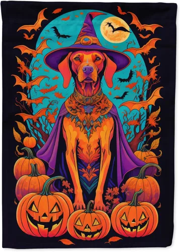 Vista 22 de Caroline's Treasures DAC1466GF - Bandera decorativa para jardín de Halloween de Affenpinscher Witchy para jardín, decoración para patio exterior