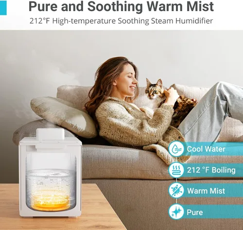 Vista 2 de Livatro Humidificador de acero inoxidable, humidificador de niebla cálida de 3 L, fácil de limpiar con humidificador de vapor caliente