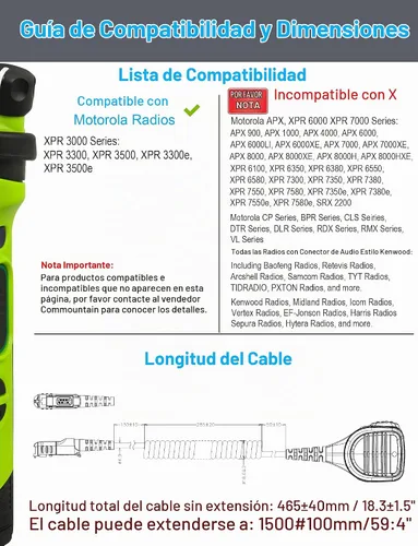 Vista 7 de commountain Speaker Mic for Motorola Radios R5, XPR 3500e, XPR 3300e Negro
