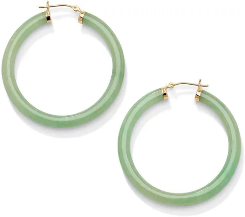 Vista 2 de Aretes de aro de oro amarillo auténtico de jade negro o jade verde, Metal, Jade