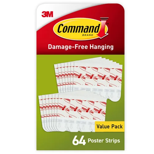 Vista 9 de Command Small Poster Strips, 128 White Adhesive Strips (2 Packs of 64), Damage-Free Hanging for Posters, Kids’ Artwork, Banners & Signs, No Tools