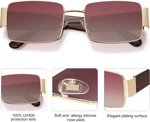 Vista 3 de SOJOS Gafas de sol rectangulares vintage con diseño retro UV400 SJ1162