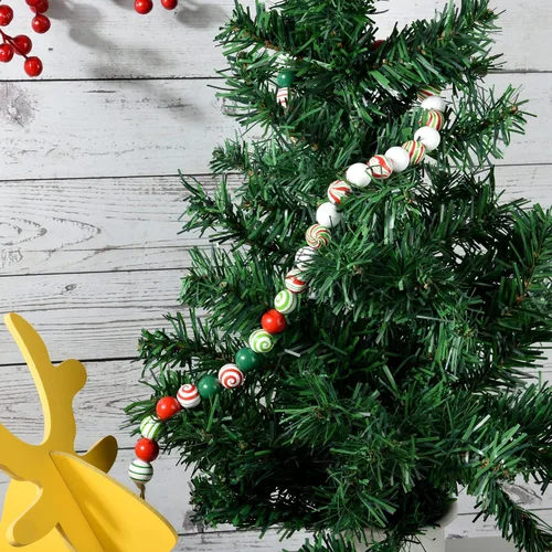 Vista 7 de 240 cuentas de madera de Navidad de bastón de caramelo, cuentas de madera de remolino de menta de Navidad, cuentas redondas de 0.630 in para Navidad