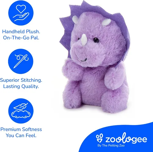 Vista 4 de The Petting Zoo Triceratops - Peluche de dinosaurio de peluche, animales Nuggetz, juguete de peluche de dinosaurio Triceratops morado, 6 pulgadas