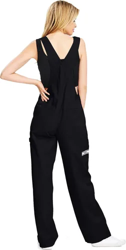 Vista 4 de Overoles holgados de sarga y mezclilla para mujer de talla grande negro (Canvas Black)