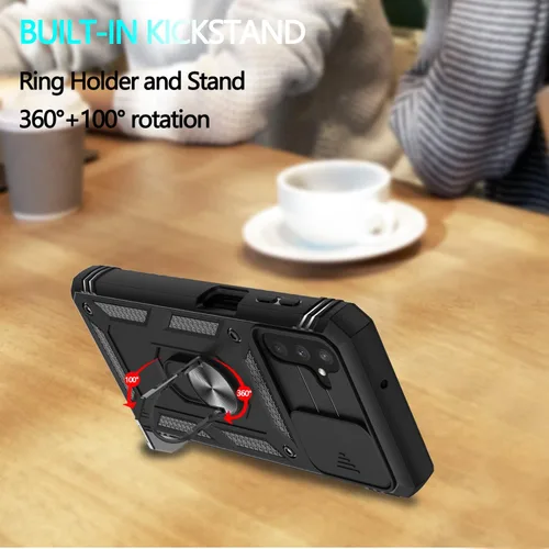 Vista 5 de Funda para Galaxy A13 5G, funda para Galaxy A04S con 3 protectores de pantalla de vidrio templado con soporte de anillo integrado + cubierta