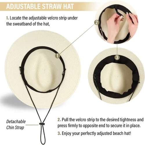 Vista 3 de Funcredible Sombrero Fedora - Sombreros de playa para mujer - Sombreros de paja con lazo y gafas en forma de corazón