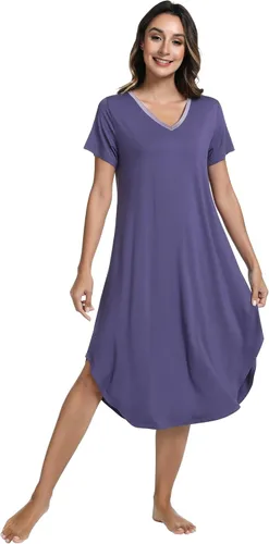 Vista 46 de NACHILA Bamboo Viscose Nightgowns for Women Cooling Short Sleeve Sleepshirt A-aqua Green
