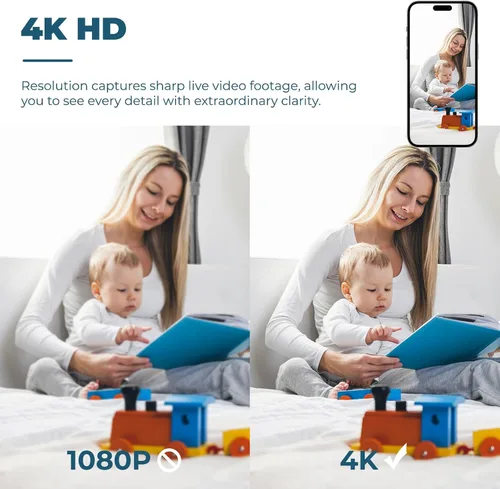 Vista 6 de Mini cámara 4K WiFi inalámbrica pequeña portátil HD niñera con detección de movimiento, almacenamiento en la nube y SD, visión nocturna, gran