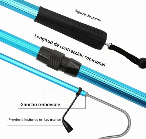 Vista 6 de SANLIKE Telescopic Fishing Gaff Aluminum Pole Stainless Steel Spear Hook Lightweight aluminum shaft, anti-slip soft grip, retractable compact