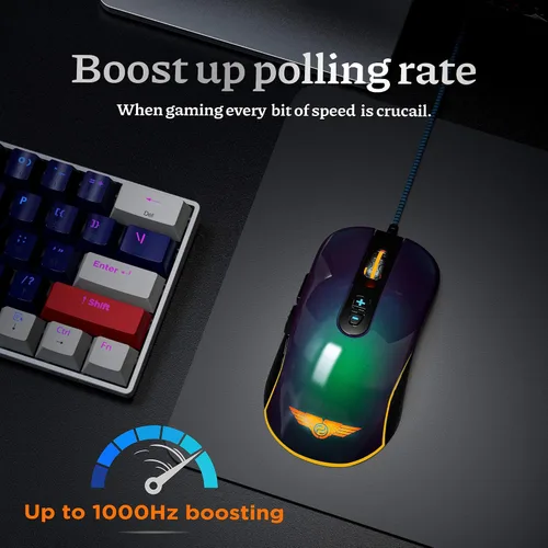 Vista 6 de Newmen Mouse para juegos GX6 RGB 7 botones programables con cable sensor óptico de hasta 7200 DPI retroiluminación RGB mouse ergonómico ligero