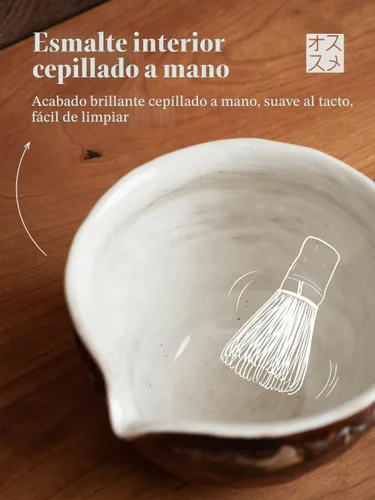 Vista 5 de Juego de 6 piezas para batidor de Matcha japonés con cuenco de cerámica Wabi-Sabi hecho a mano (Chawan), Chasen de bambú, soporte para batidor