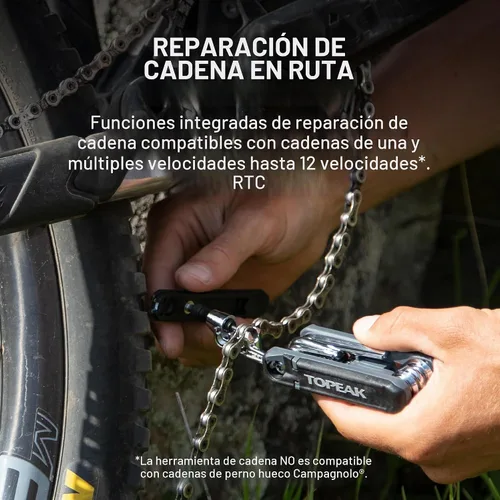 Vista 3 de Topeak Hexus X Multiherramienta, reparación de bicicletas de 21 funciones con herramienta de cadena, palancas de neumáticos y núcleo Presta, diseño