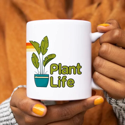 Vista 2 de Plant Life Coffee Mug, Houseplant Lover Tea Cup, Gardner Landscape Green Thumb Nature Gift (11oz)