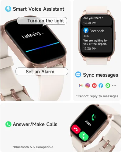 Vista 2 de TOOBUR - Reloj inteligente para mujer, compatible con teléfonos Android y iOS, responder/realizar llamadas, reloj de seguimiento de actividad