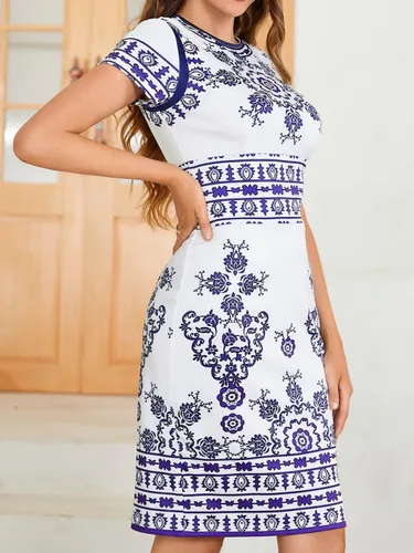 Vista 3 de Floerns - Vestido entallado de trabajo con estampado de porcelana para mujer