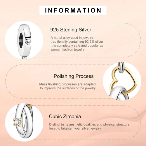 Vista 4 de H.ZHENYUE Colgante de plata esterlina S925 para pulsera, collar, amor, regalos para mujeres y niñas, Plata esterlina, Circonita Cúbica