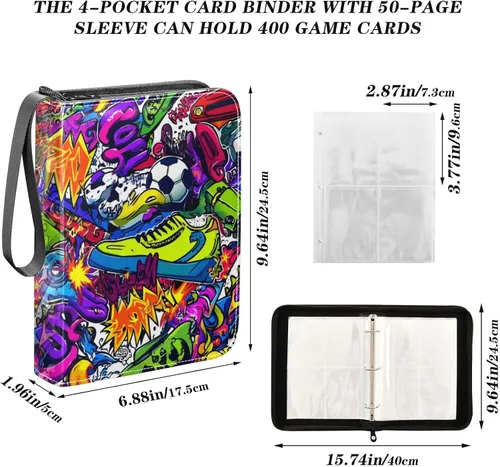 Vista 3 de OTVEE Carpeta de tarjetas con 4 bolsillos, soporte para 400 tarjetas con 50 mangas, carpeta de colección de tarjetas, soporte para libros de béisbol