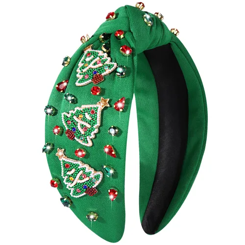 Vista 16 de Diadema de Navidad para mujer, accesorios de Navidad con cuentas, arco de Navidad, árbol, copo de nieve, diadema anudada HOHOHO, rojo y verde, perla