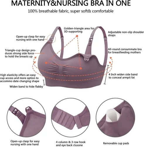 Vista 5 de Angelhood Brasier de lactancia para mujer, paquete de 5 unidades, brasier de lactancia materna sin costuras, sin costuras, con extensores de brasier