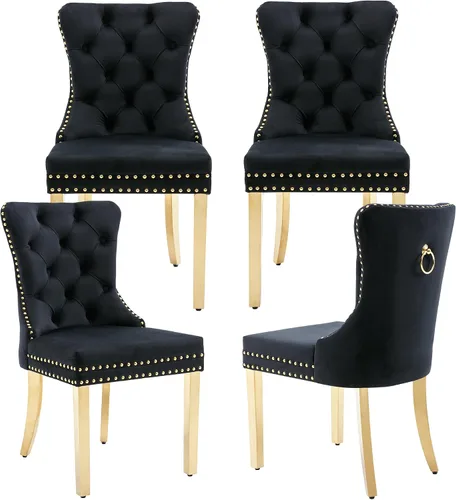 Vista 22 de Juego de 2 sillas de comedor de terciopelo beige, elegantes capitoné