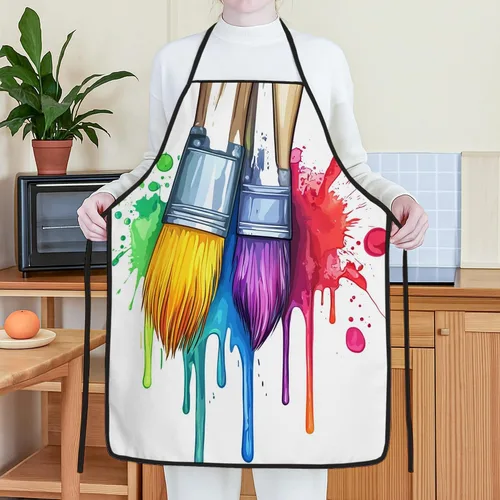 Vista 4 de Delantal artístico para pintar, colorido diseño de pinceladas para cocina, equipo de estudio de arte para adultos, suministros de arte de primavera
