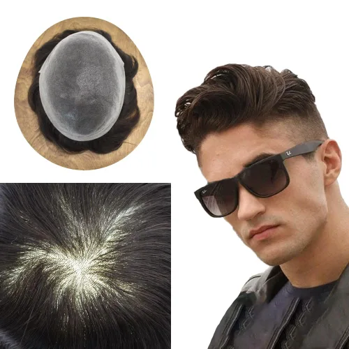 Vista 38 de Toupee - Sistema de reemplazo de cabello humano 100% europeo Remy, 0.002 in, piel ultrafina, pelo de poliuretano para hombre, línea capilar en V
