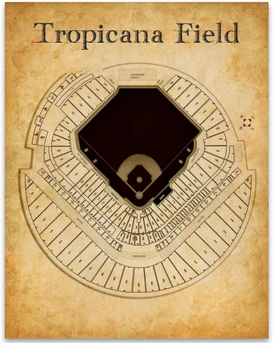 Vista 7 de Tropicana Field Seating Chart-St. Petersburg Baseball Stadium 11x14 Framed Print Poster-Vintage Blueprint Old Parchment-Like Look Retro Sports