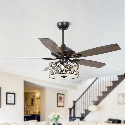 Vista 14 de Ventilador de techo de 52 pulgadas con luz, ventilador de araña de cristal Cromo