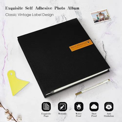 Vista 4 de Álbum de fotos grande autoadhesivo magnético, álbum de recortes para fotos de 4 x 6, 5 x 7, 8 x 10, libro de memorias con 40 páginas de tapa de lino