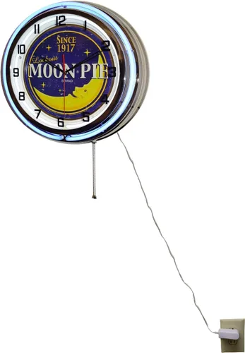 Vista 3 de Moon Pie - Galletas de malvavisco desde 1917, letrero de 18 pulgadas, reloj de neón doble azul para decoración del hogar