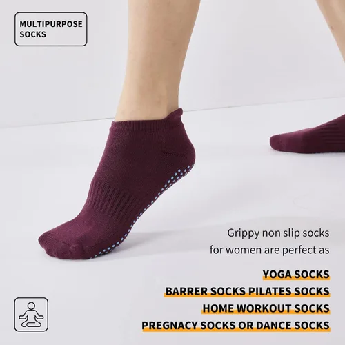 Vista 4 de 4 pares de calcetines antideslizantes para pilates, yoga, barre ballet, danza, calcetines antideslizantes para mujeres y hombres