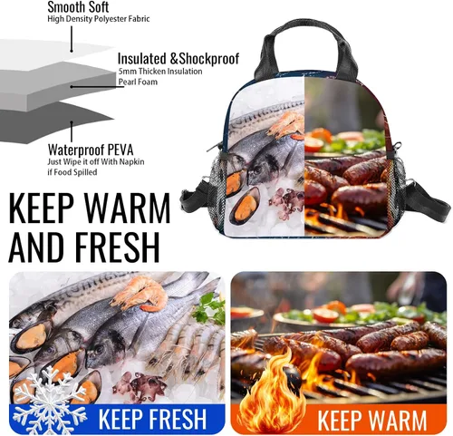 Vista 6 de Bolsa de almuerzo de fútbol con aislamiento, bolsa de comida de gran capacidad para niños, mujeres y hombres, bolsa enfriadora, impermeable, correa