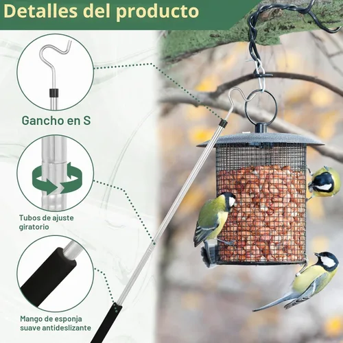 Vista 3 de Poste de gancho para ropa, 51 pulgadas, alcance de poste de armario con gancho, mango de esponja de acero inoxidable, longitud del mango de la ropa