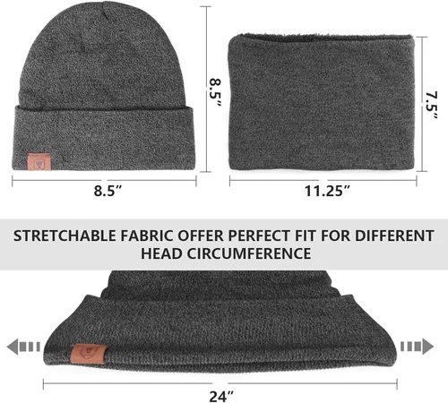 Vista 6 de Winter Beanie Daily Hat - Thermal Polar Fleece Ski Stocking Skull Cap for Men and Women Set