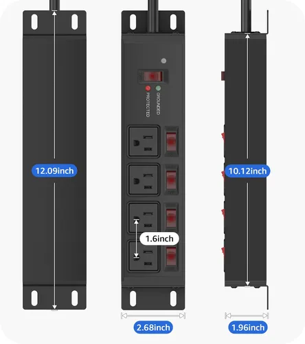 Vista 7 de CCCEI Regleta de Protección contra Sobretensiones de Servicio Pesado con Interruptores Individuales de 20 Amperios. Cable de Extensión de 4 Pies