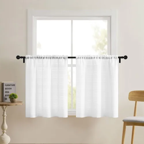 Vista 11 de Home Queen Cortinas de Gofre de Nivel Repelentes al Agua para Ventana de Baño, Cortinas de Media Ventana para Cocina, 30 A x 45 L Pulgadas Cada Una
