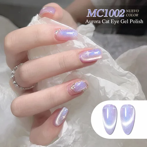 Vista 2 de Double Rhythm Juego de esmaltes de gel de ojo de gato, 6 colores, purpurina brillante con imán, holográfico, reflectante, magnético, UV, kit de arte