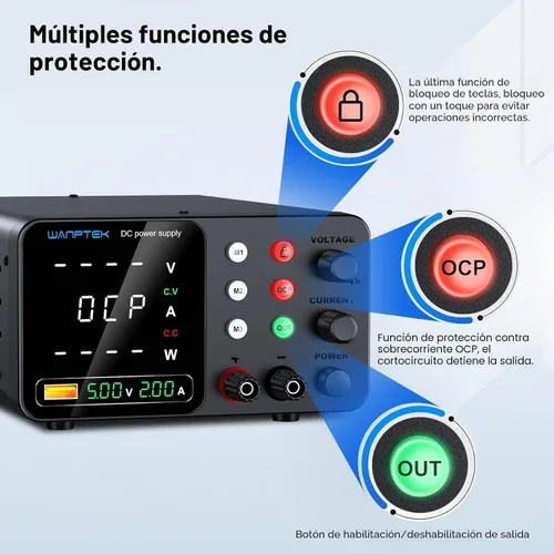 Vista 3 de Fuente de alimentación DC variable, fuentes de alimentación de banco ajustables y reguladas de 30 V 10 A con ajuste de memoria/tecla de Negro