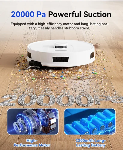 Vista 2 de Robot aspirador 20,000 Pa Robot aspirador y trapeador, robot de vacío de 90 días de autovaciado, navegación Lidar, robot aspirador de aplicación