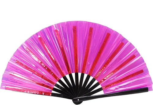 Vista 12 de Gionforsy 1 ventilador plegable rave para mujer, ventilador de mano grande de bambú con tela de color brillante para festival