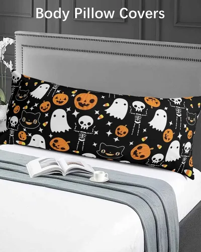 Vista 5 de Funda de almohada negra para Halloween, funda de almohada suave para cama, funda de almohada decorativa de lujo para sofá largo lumbar con cierre