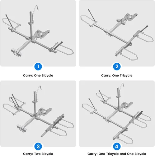 Vista 4 de NAIZEA Soporte de enganche para 2 bicicletas, capacidad de 270 libras, compatible con E-Trikes y bicicletas E, combinación libre multifuncional