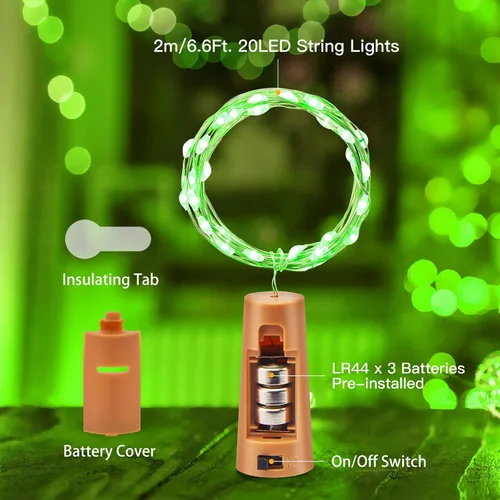 Vista 5 de Brightown Luces para Botellas de Vino con Corcho - Paquete de 10, 2.1 m, 20 LED, Luces de Corcho Operadas con Batería, Luces de Hada Mini de Alambre