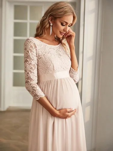 Vista 5 de Ever-Pretty Vestido de maternidad con bordado de encaje de manga 34 de gasa para mujer 20797-EYUS