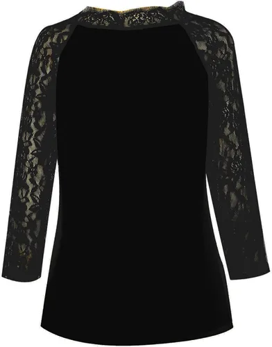 Vista 4 de Blusas sexys para mujer, cuello en V, elegante, encaje de manga 34, talla grande, costuras de pestañas, camisetas casuales