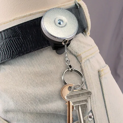 Vista 5 de Lucky Line Spinner Key Bak - Carrete de llaves resistente con retractor de acero vinculado de 24 pulgadas y rotación de 360 grados, cinturón cromado