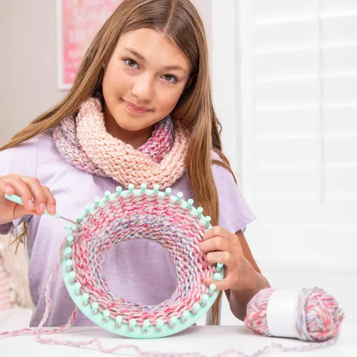 Vista 6 de Hapinest - Kit de tejido para aprender a tejer sombrero y bufanda con telar para niños de 8 a 12 años