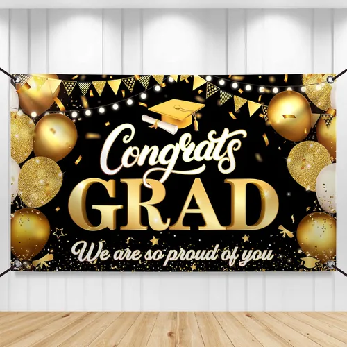 Vista 9 de KatchOn, Cartel con texto en inglés «We are So Proud of You» – Cartel de felicitaciones preencordado de 10 pies, cartel de graduación negro